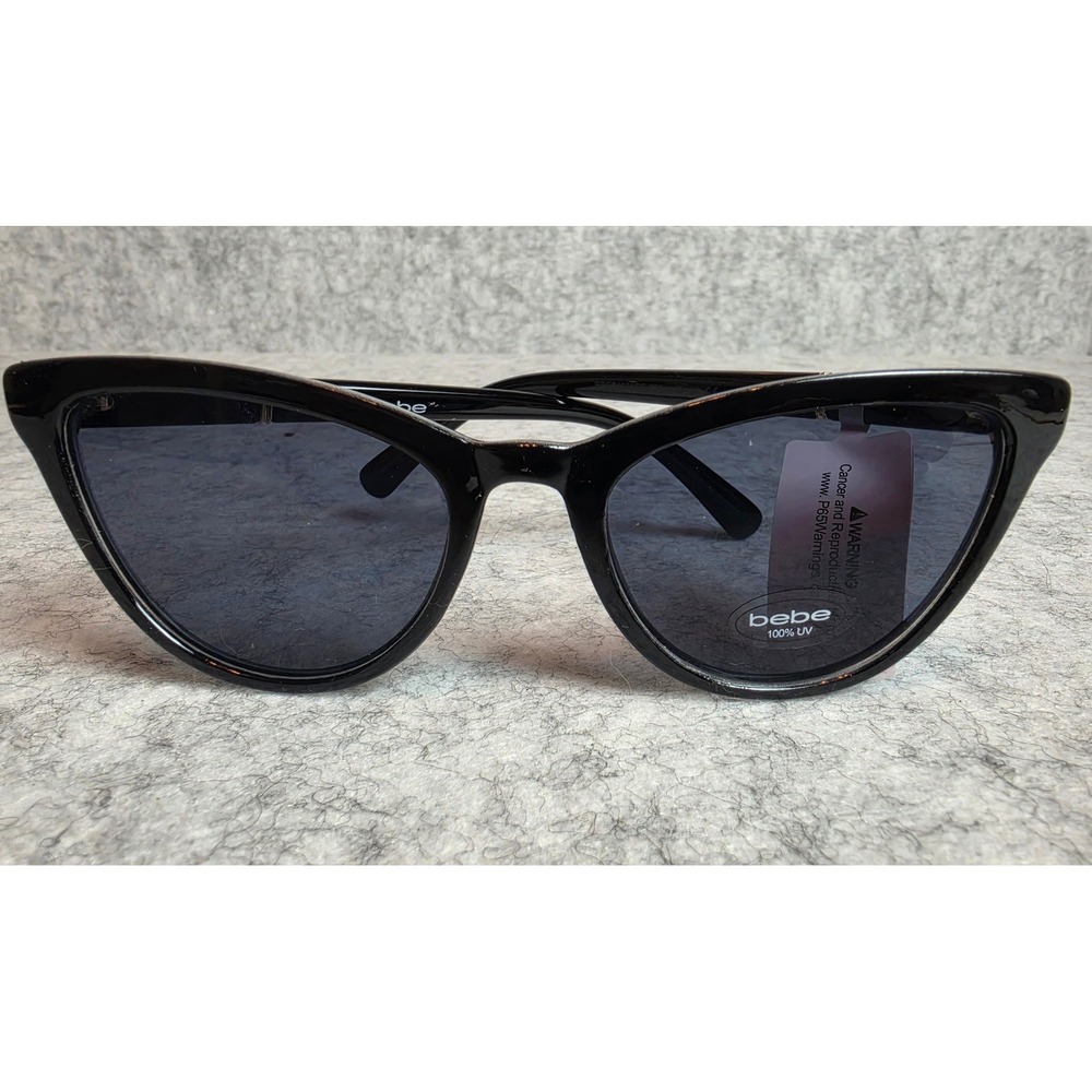 Bebe BBOP1015CE 001 Black Cat Eye Sunglasses Gold Crystal Accent NWT
